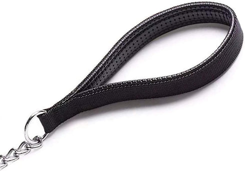 Chain Leash Metal Dog Leash, Chrome Plated with Soft Padded Handle for Small Dogs (S, Black Handle)