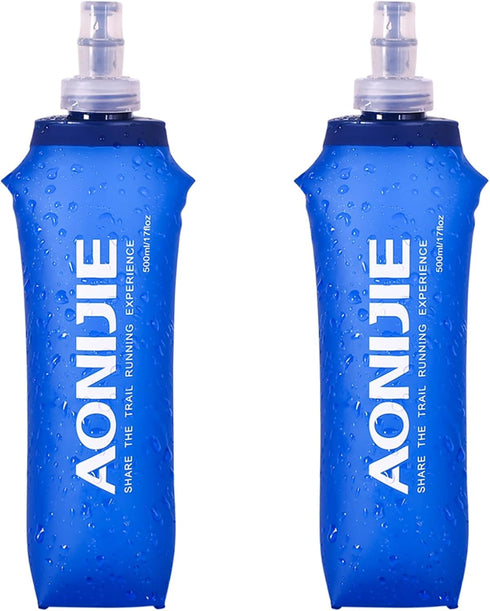 TRIWONDER TPU Soft Folding Water Bottles, BPA-Free Collapsible Flask for Hydration Pack - 500ml/16.9oz (Pack of 2)