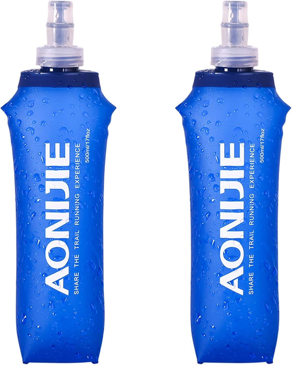 TRIWONDER TPU Soft Folding Water Bottles, BPA-Free Collapsible Flask for Hydration Pack - 500ml/16.9oz (Pack of 2)
