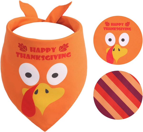 Thanksgiving Dog Bandana Large 1PCS, Fall Autumn Triangle Reversible Holiday Scarf for