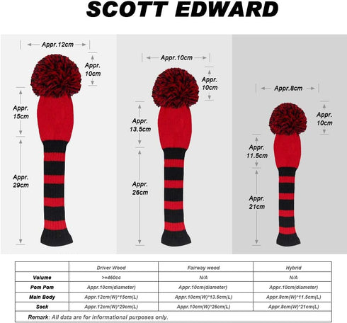 Scott Edward Golf Club Head Covers Set of 4 - Double-Layered Knitted with Rotatable Number Tags