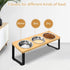 Raised Elevated Cat Food Water Bowl, Small Dog 15° Tilted Feeding Tray with 3 Stainless Steel Bowls (Wood Color)