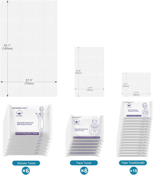 ReverseClock Set Swimming Disposable Towel Compressed Towels Large Bath Towel Face Towel Cotton Thick Portable Reusable