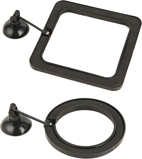 ZRDR Fish Feeding Ring, 2 Pack Black Aquarium Floating Food Feeder Circle with Flexible Lever and Suction Cup