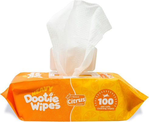 Heavy Dootie Wipes - Convenient Durable Dog Wipes for Paws and Butt, Mild Citrus Scent, 100 Count