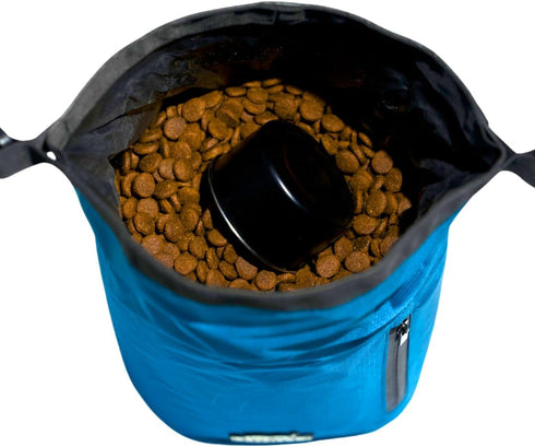 Dog Food Travel Bag with 1 Cup Scoop: Waterproof Kibble Storage Container for Home, Camping, 32 Cups (Blue)