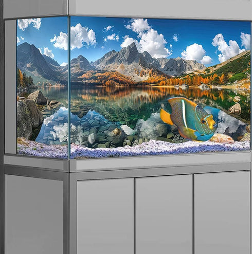 Natural Mountain Aquarium Background, Art Natural Landscape Theme for Fish Tank 36X18IN