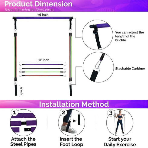 Portable Pilates Bar Kit with Resistance Bands, Guided 8-Week Pilates Plan for Home Equipment