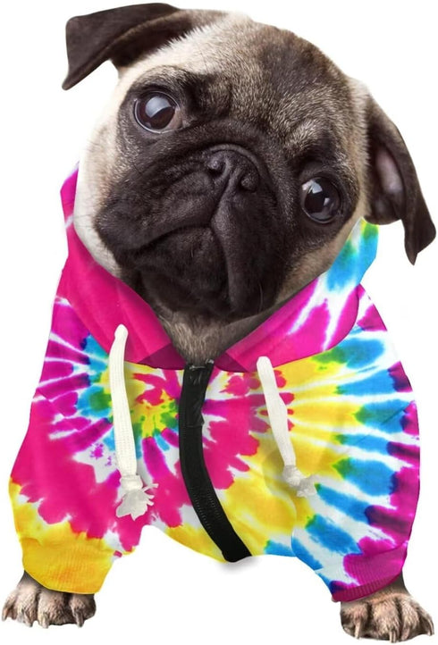 Howilath Dog Hoodie Sweaters with Hat, Tie-dye Rainbow Spiral Soft and Warm for Small Medium Large Dogs Cats Shirt - S