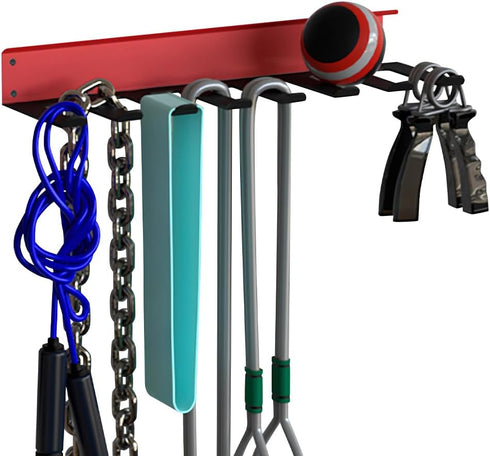 Home Gym Storage Accessory Rack - Organizer with 8 Steel Hooks for Workout Gear, Fitness Resistance Bands