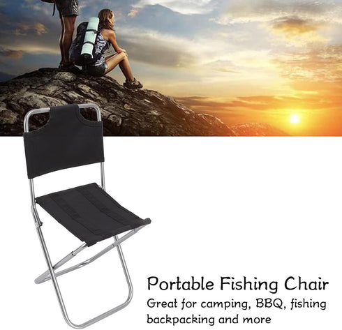 Fdit Mini Folding Chair, Portable Folding Camping Chair Folding Lawn Chair Breathable Fabric Small Backrest Fishing