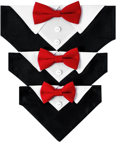 Dog Tuxedo Collar Suit for Wedding Engagement and Birthday, Formal DogTux Bandana Costume with Red Bow Tie, Adjustable