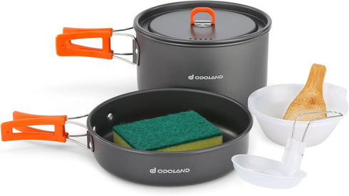 Odoland 9pcs Camping Cookware Non-Stick Lightweight Pots and Pans Set for Outdoor Cooking