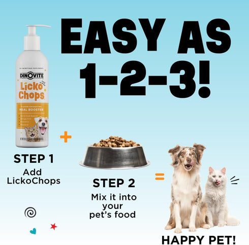 Dinovite Lickochops Supplement for Dog & Cat, Enhanced with Omega-6, 3 Fatty Acids, Probiotics, Vitamin E, 16 oz