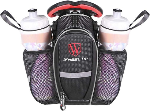 Waterproof Rear Under Seat Bike Saddle Bag, Double Bottle Pouch Bicycle Tail Pocket with Reflective Strip for MTB