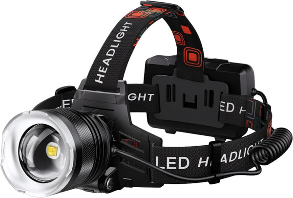 LED Rechargeable Headlamp, 900000 Lumens, 5 Modes, IPX7 Waterproof, Adjustable for Outdoor Activities