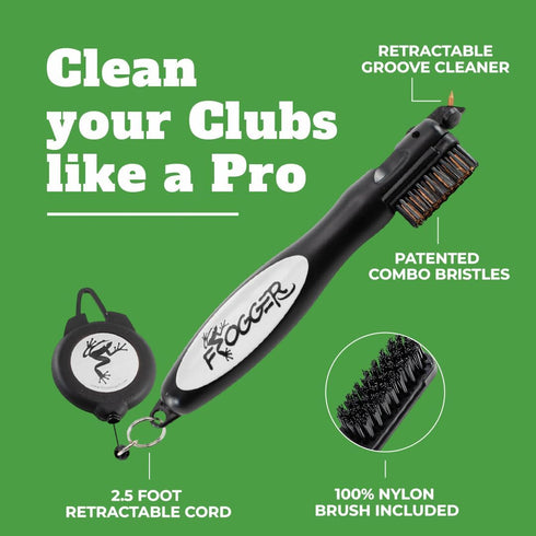 Frogger BrushPro Golf Club Cleaner with Ergonomic Grip, 2.5 ft. Retractable Cord, Sturdy Brush for Golfers