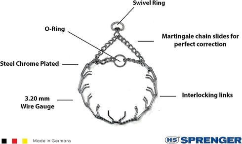Herm Sprenger Prong Dog Training Collar, Ultra-Plus Chrome Plated Steel Pet Pinch Collar for Dogs, 23in