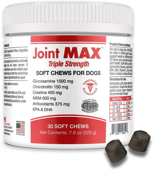 PHS Joint MAX Triple Strength Soft Chews for Dogs, 30 Chews - Glucosamine, Chondroitin, Omega 3
