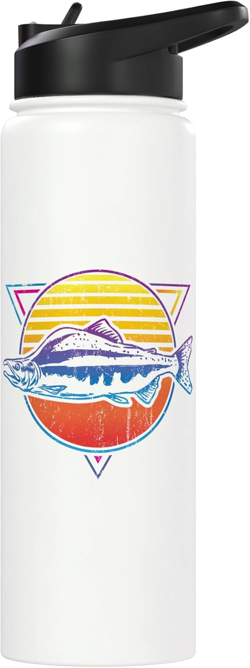 Retro Salmon Fish Insulated Stainless Steel Water Bottle with Retro Salmon Design