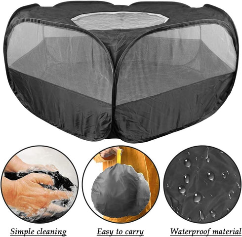 FOCCTS Puppy/Kitten/Rabbit/Hamster/Chinchillas/Guinea Small Animal Plaype Black, Breathable Pet Playpen Cage Tent