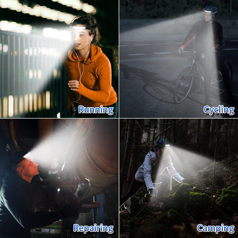 Rechargeable Headlamp 2-Pack, 230° Wide Beam LED Headlamps with Motion Sensor, 5 Modes, Waterproof for Camping
