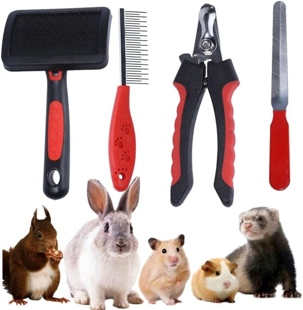Rabbit Professional Nail Clippers Grooming Kit with Pet Shedding Slicker Brush, Pet