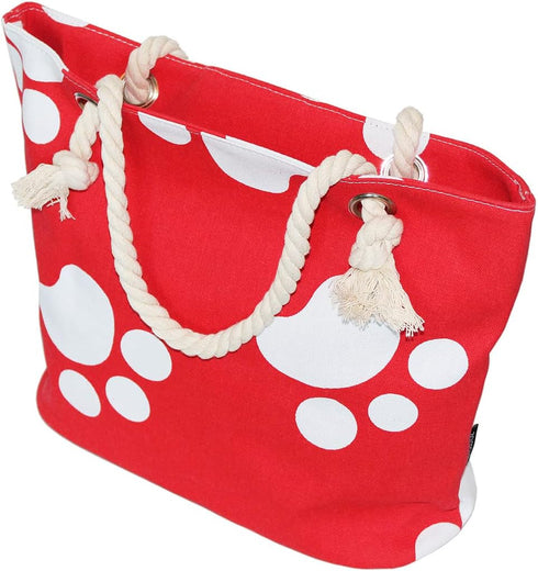 Premium Dog Cat Puppy Kitty Animal Paws Print Canvas Tote Shoulder Bag
