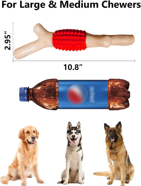 SCHITEC Dog Chew Toy for Aggressive Chewers, Tough Big Nylon & Rubber Teething Stick with Real Bacon Flavor