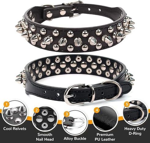 Spiked Dog Collar for Small Dogs, Soft PU Leather Spike Puppy Collar for Kittens, Small Medium Pets (Pink S)