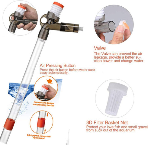 5 in 1 Aquarium Gravel Cleaner Kit, Water Changer, Glass Scraper, Sand Wash Pump with Adjustable Water Flow Controller
