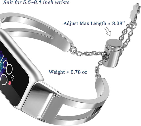 NINKI Metal Bracelet Band for Women, Compatible with Silver Fitbit Luxe, Adjustable Strap Ladies Jewelry Link Band