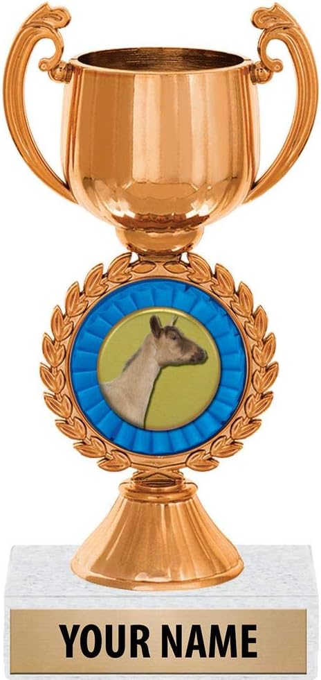 6.5" Bronze Dairy Goat Trophies, Custom Chaplet Cup Dairy Goat Trophy Award