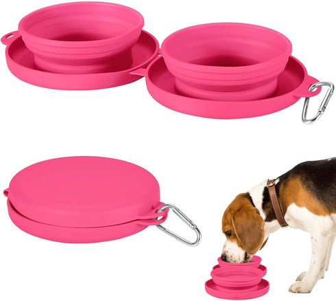 Collapsible Dog Water Bowl, 2 in 1 Foldable Pet Food and Water Bowl, Portable with Carabiner Clip for Traveling