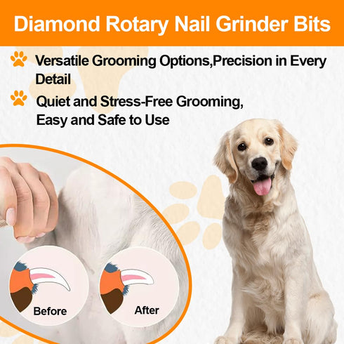 Diamond Rotary Pet Nail Grinder Bits - 2PCS Replacement Head for Dog Nail Care, 1/8" Grinder Wheel