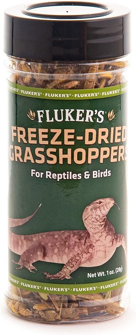 Fluker's Nutrient-Packed Freeze Dried Grasshoppers, Ideal for Lizards, Reptiles, Birds, Fish, Hedgehogs, 1.7 oz