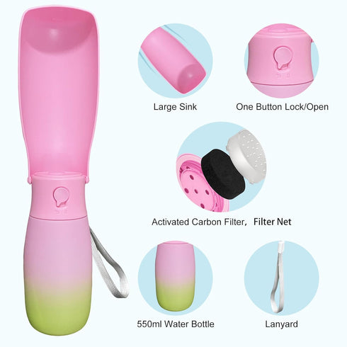 Dog Water Bottle Portable - BPA Free 19Oz Leak Proof Dog Water Bowl Dispenser for Outdoor Walking and Camping