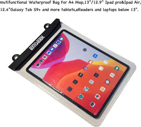 Waterproof Map Case 13 inch, Clear Dry Tablet Bag for Camping, Hiking, Kayaking, Biking, Traveling
