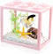 Small Betta Fish Tank, Stackable Mini Aquarium Kit with Gravel & Resin Decorations, 0.6 Gallon, Pink