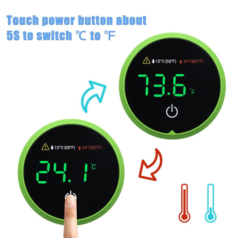 Digital Fish Tank Thermometer with LED Display, Cordless Temperature Sensor, HI/LO Alarm, Touch Screen