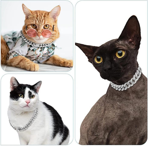 Chain Dog Collar with Diamond, 13mm Wide Metal Puppy Cuban Necklace, Cute Fashion Jewelry for Small Medium Large Pets