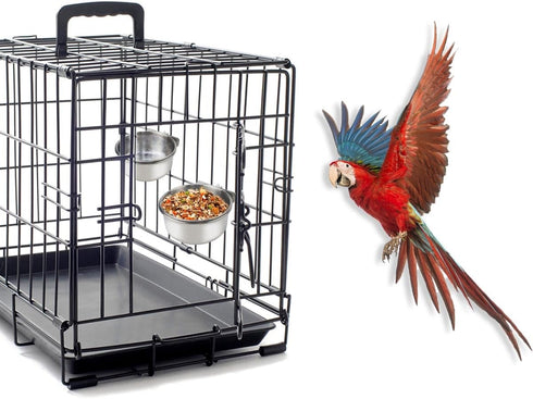 2 Pack Stainless Steel Bird Bowls for Cage, Parrot Food Water Feeder, Hanging Bowl Crate Cups for Small Animals