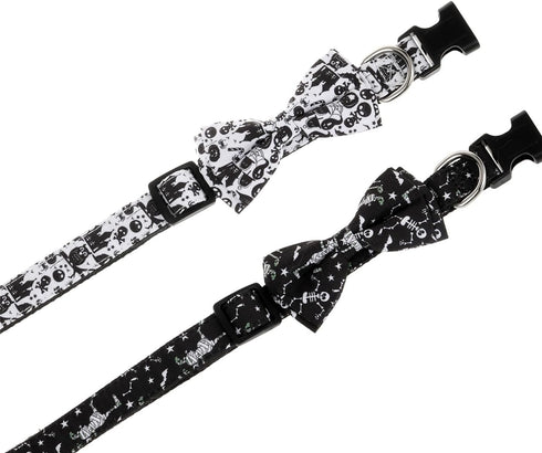 Halloween Dog Bow Tie Collar 2 Pack, Quick Release Spooky Collars for Medium Size Dogs