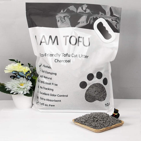 (10 lb I AM TOFU - Natural Flushable Tofu Cat Litter, Low Dust Lightweight Clumping Litter, Odor Control Bag, Charcoal)