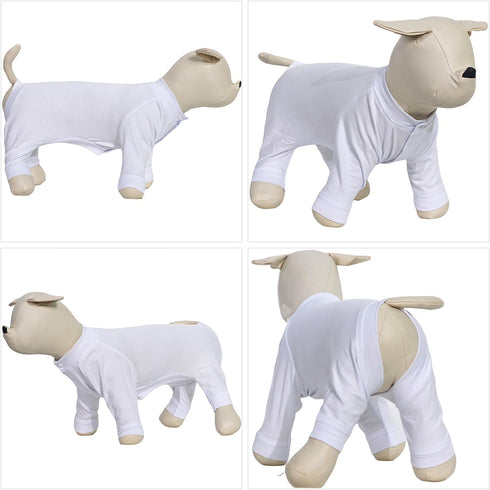 Lovelonglong Four Feet Dog Lightweight Pajamas, Pure Cotton Dog Jumpsuits T-Shirt for Large Medium Small Dogs (White S)