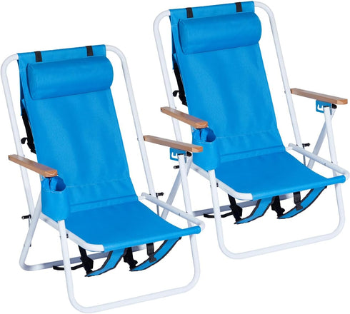 UDeuxff Folding Beach Chair Set of 2,4-Position Portable Backpack Beach Chairs for Sand