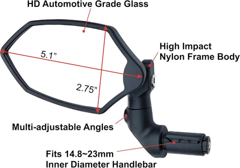Hafny New Bar End Bike Mirror, HD Glass Lens, Adjustable & Rotatable Safe Rearview Bicycle Mirror (Silver Glass, 1 pc)