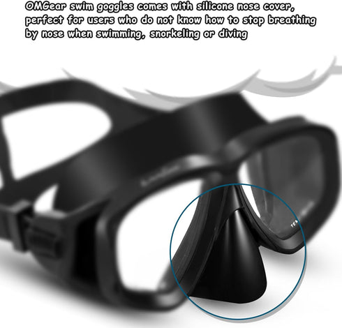 OMGear Swim Mask Dive Goggles - Snorkeling Gear with Nose Cover for Junior Adult Scuba Diving