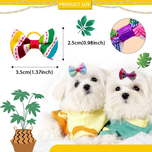 100pcs Handmade Yorkie Dog Hair Grooming Bows, 1.37x0.98 inch, Mix Puppy Dog Bowknot for Small Dogs Cats