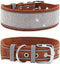 Dazzling Rhinestone Dog Collar, Soft Suede Reflective Crystal Diamond Collar for Medium & Large Dogs (L:19-23", Brown)
